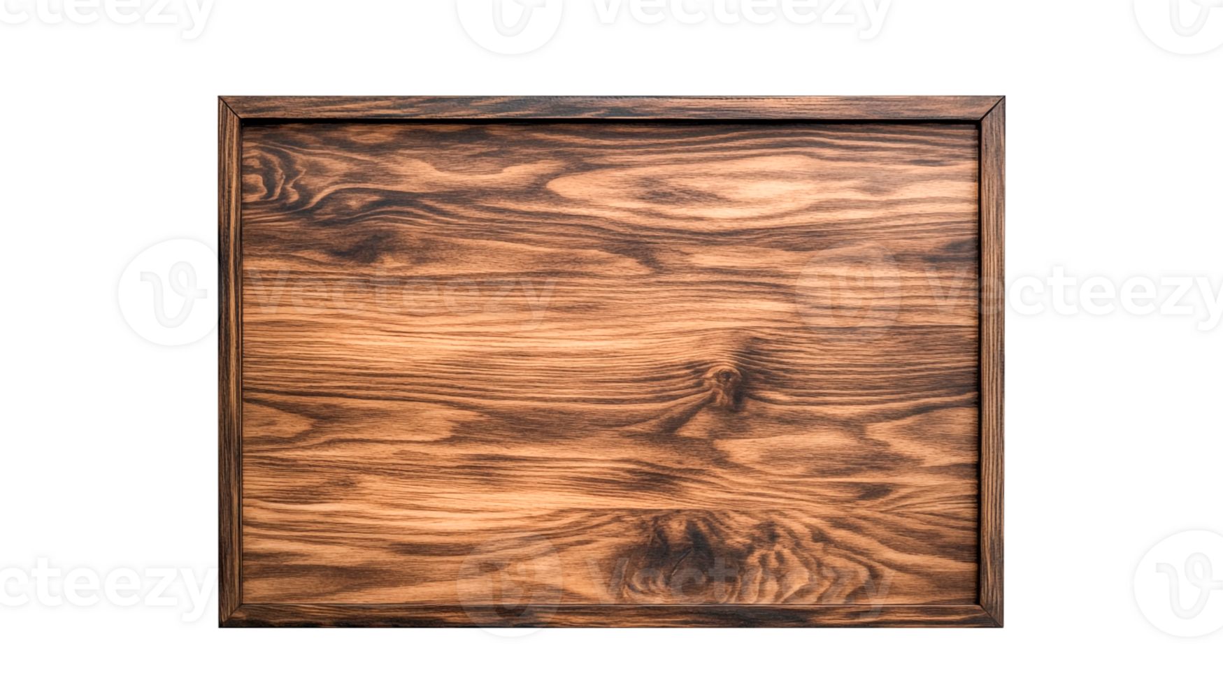Rustic Rectangular Wooden Tray with Rich Grain Texture and Warm Brown Tones png