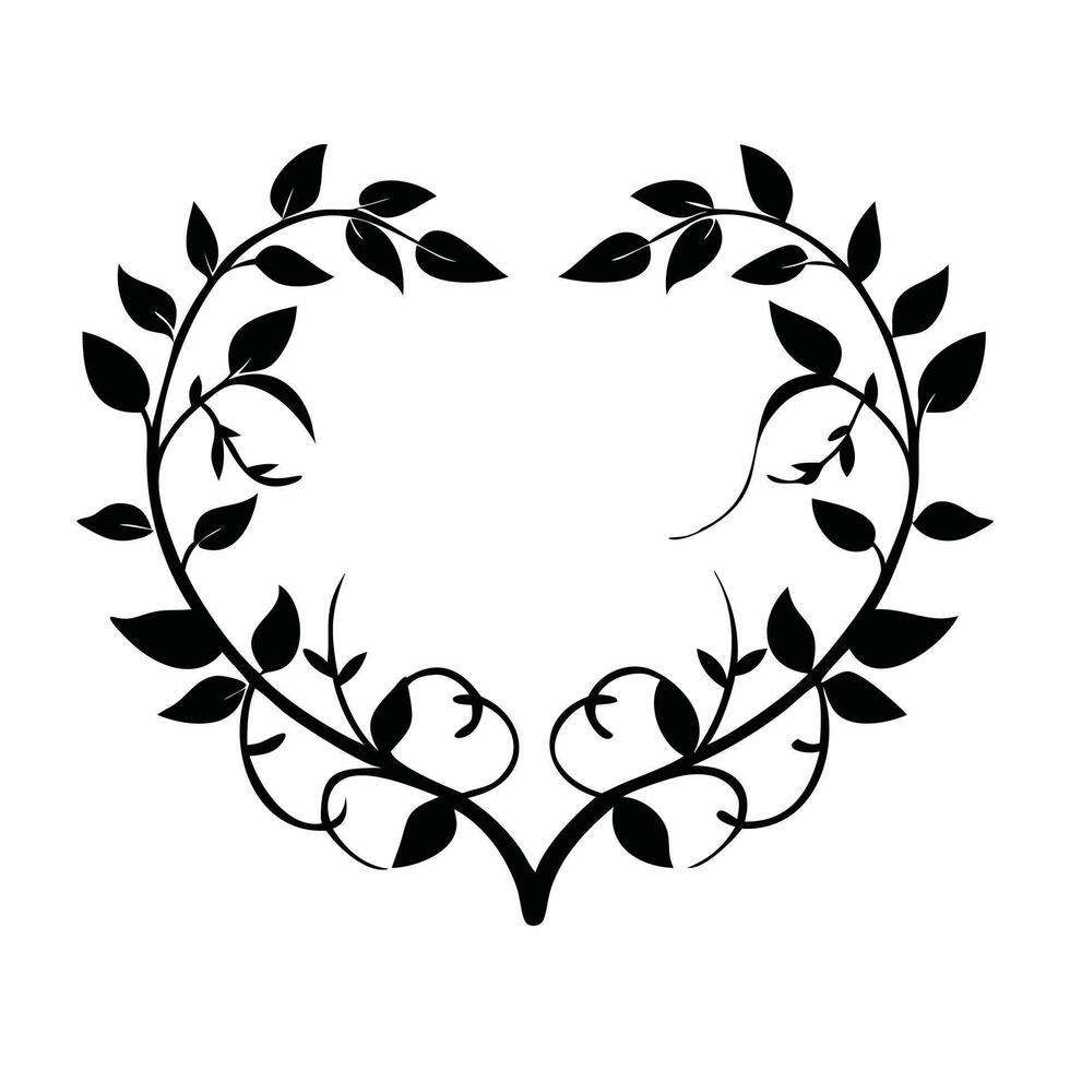 Botanical Heart Shaped Wreath with Flowers and Leaves in Delicate Art vector