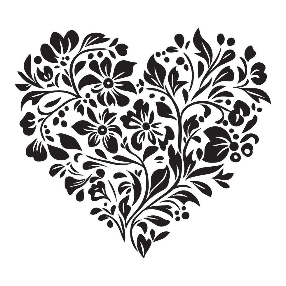 Heart Shape Design with Flowers and Leaf Elements vector