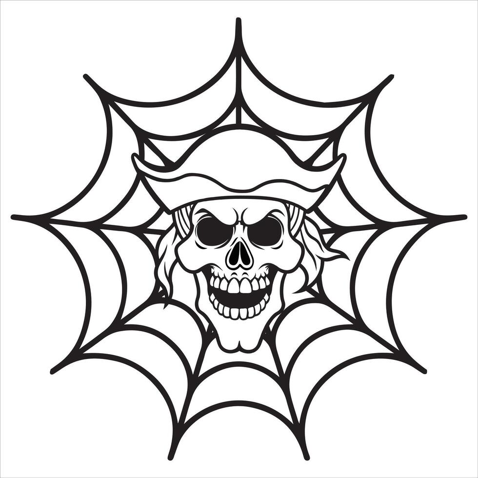 Skull and Web Digital Design for Horror Themes vector