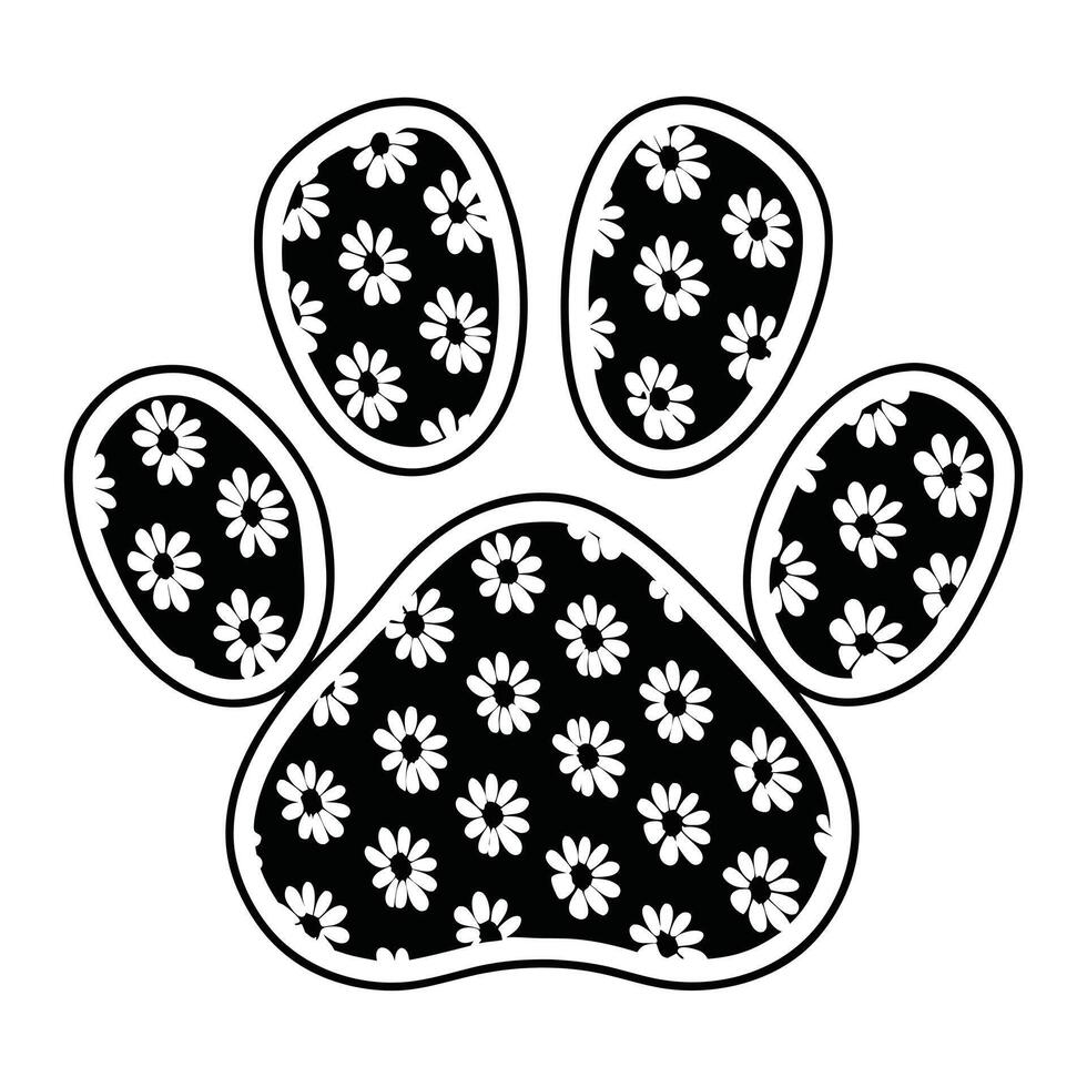 Aesthetic Flowers Paw Print Sublimation Design vector