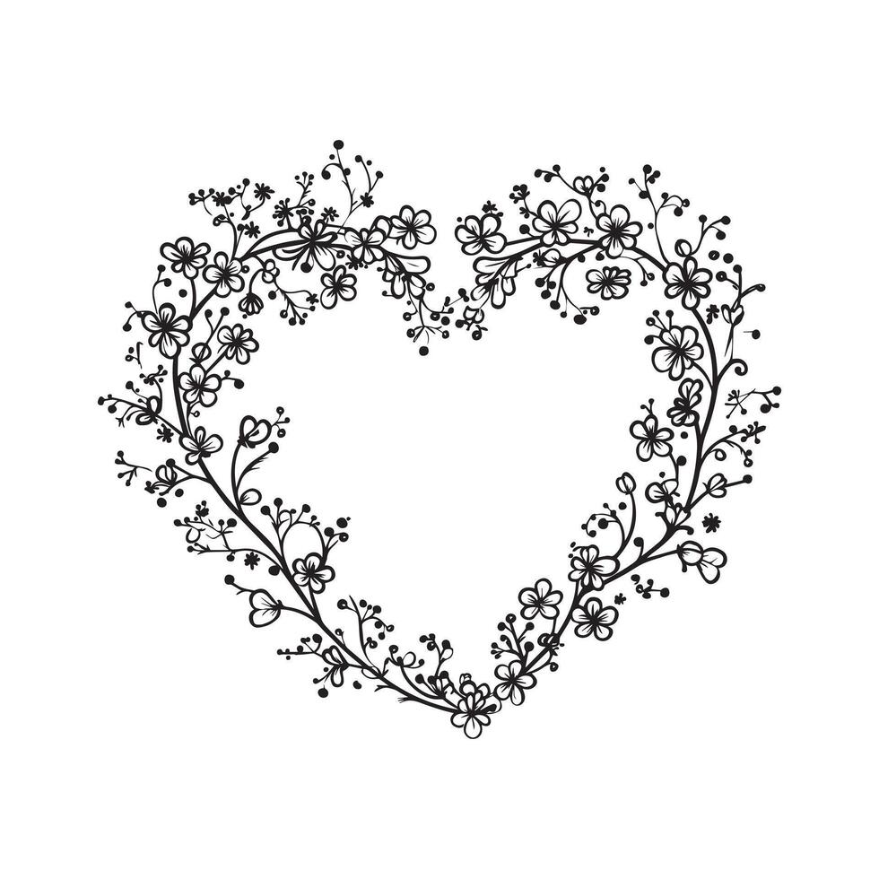 Heart Made of Flowers and Leaves in a Wreath Style Clipart Design vector