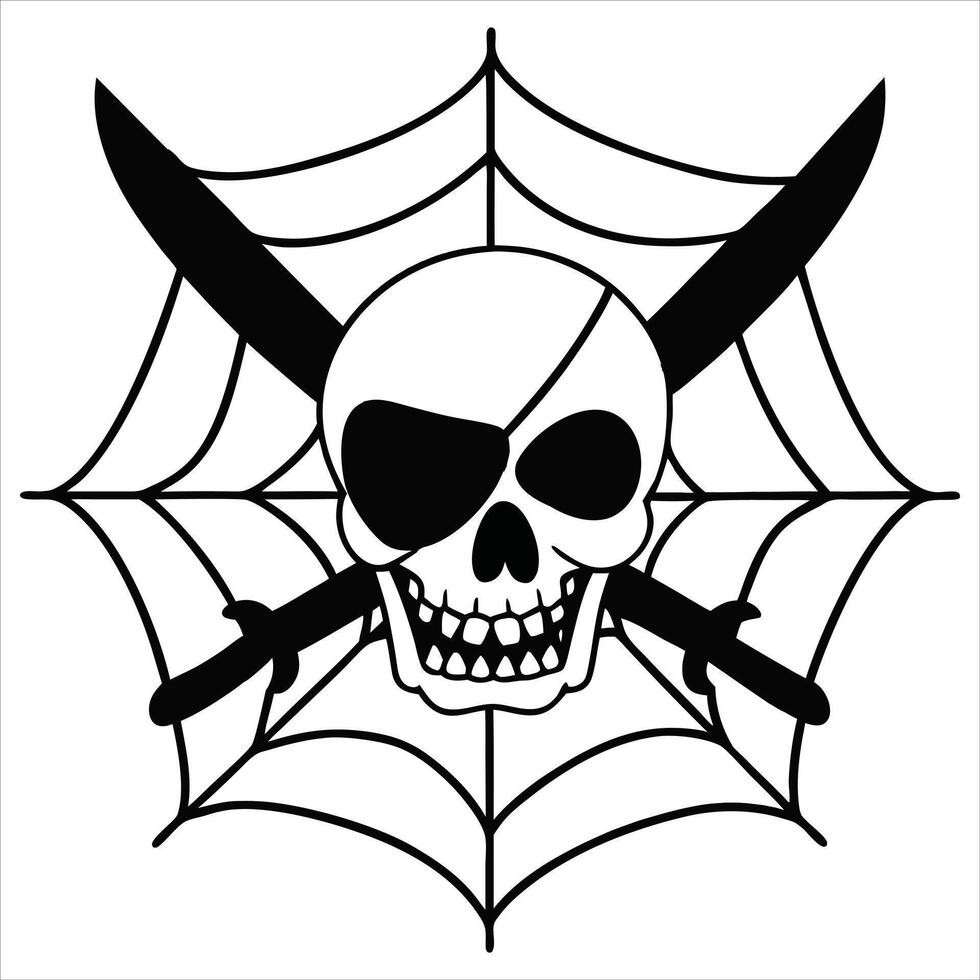 Eerie Spider Web with Skull Drawing for T-Shirts vector