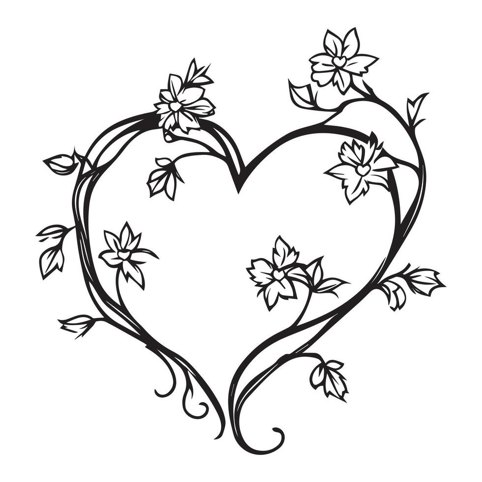 Elegant Flowers and Leaf Heart Wreath Clipart in a Soft Artistic Style vector
