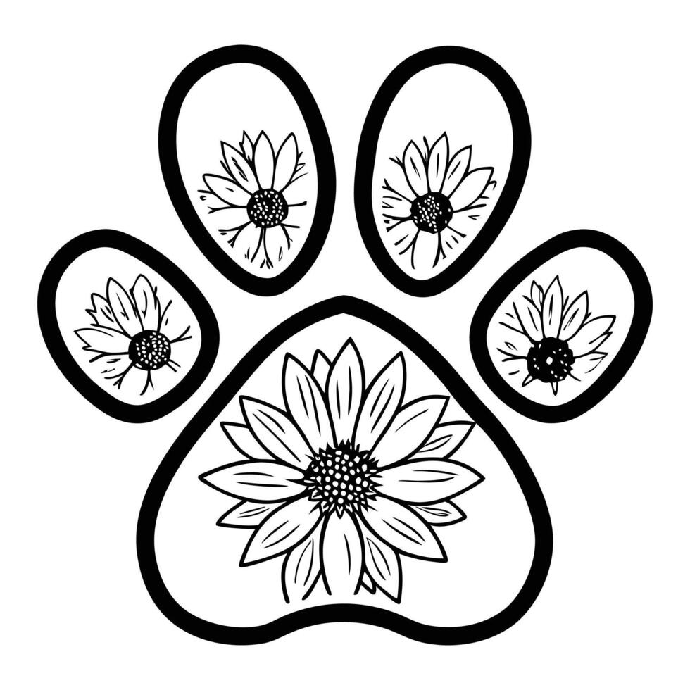 Hand Drawn Floral Dog Paw Design vector