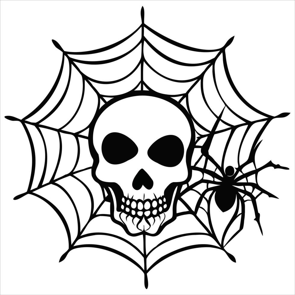 Horror Style Skull with Web Art for Halloween Fun vector