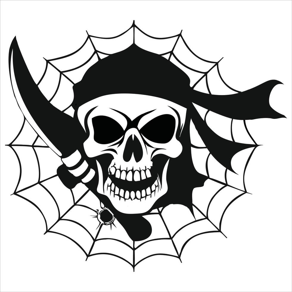 Skull and Spider Web Illustration for Halloween Designs vector