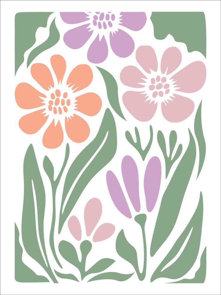 Minimalist Retro Flowers in Abstract Composition vector