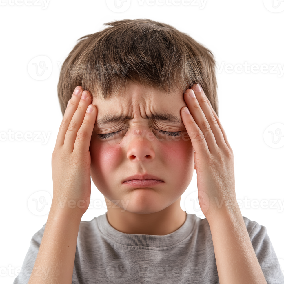 Young Boy with Sore Eyes. Close-Up Portrait on Transparent Background, Health and Allergy Concern Concept png