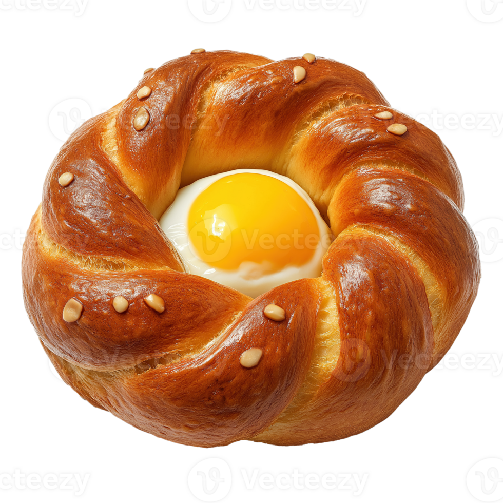 Flat Lay of Traditional Easter Bread with Egg. Isolated on Transparent Background, Easter Concept png