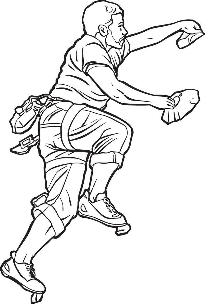 man Indoor Rock Climbing sport outline vector