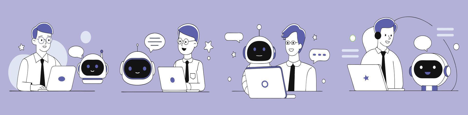 AI technology set Characters using artificial intelligence generative tools for business tasks vector