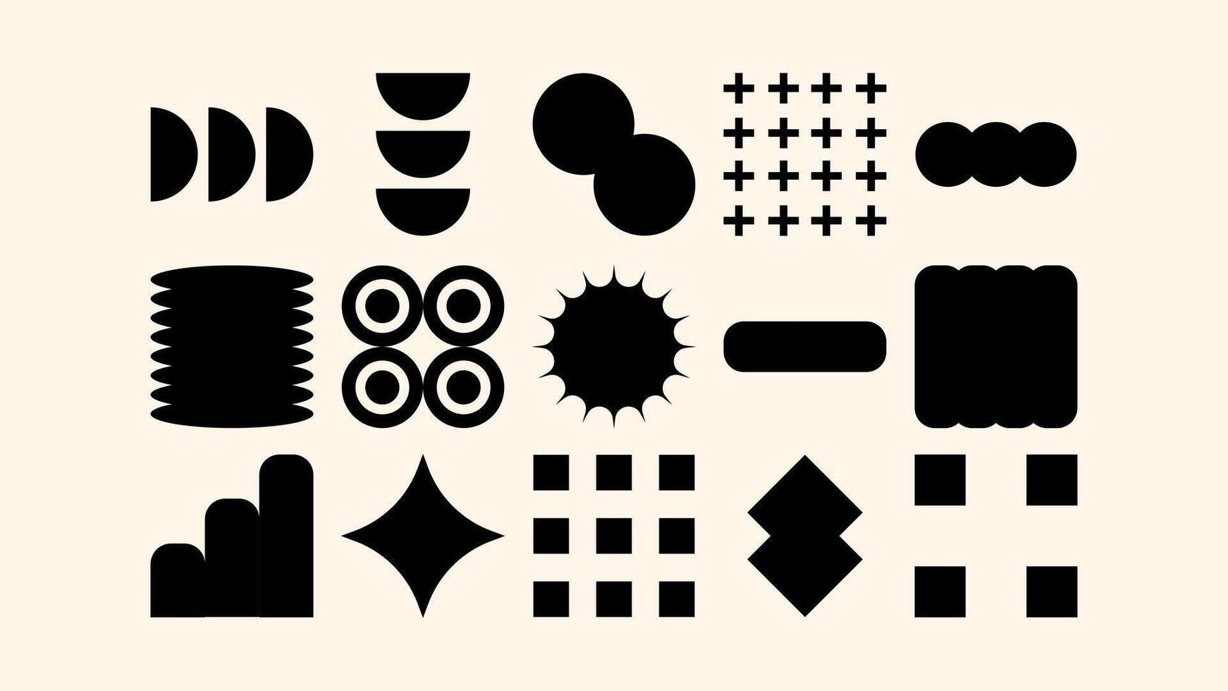 Childish set of abstract graphics geometric shapes, creative lines, waves, grids, and arrows for planners and cards vector
