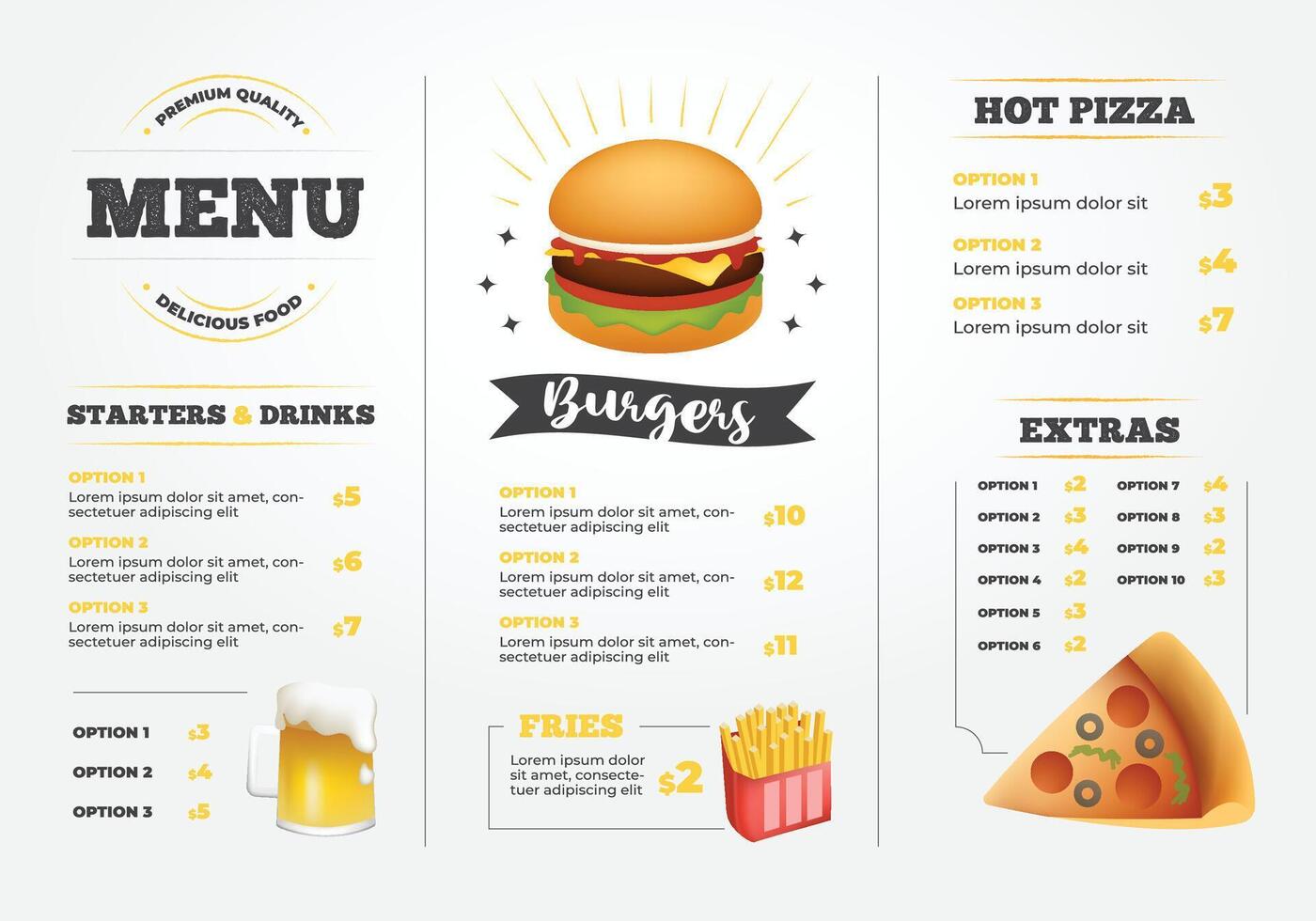 Fast food restaurant menu brochure design template vector