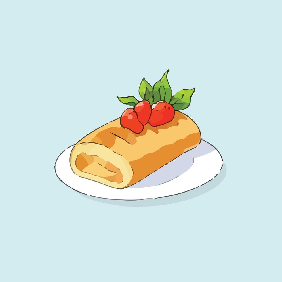 Delicious Strawberry Cake Roll on a Plate vector
