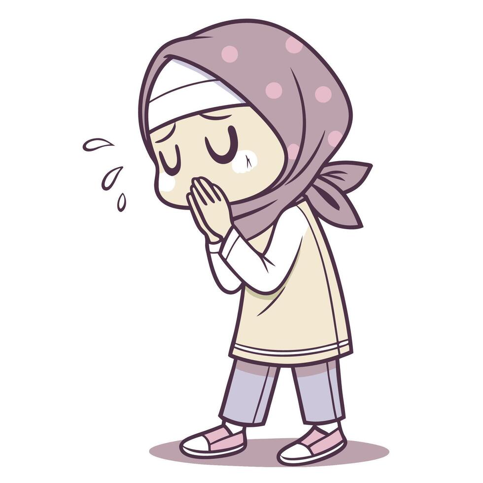 a cartoon muslim girl crying vector