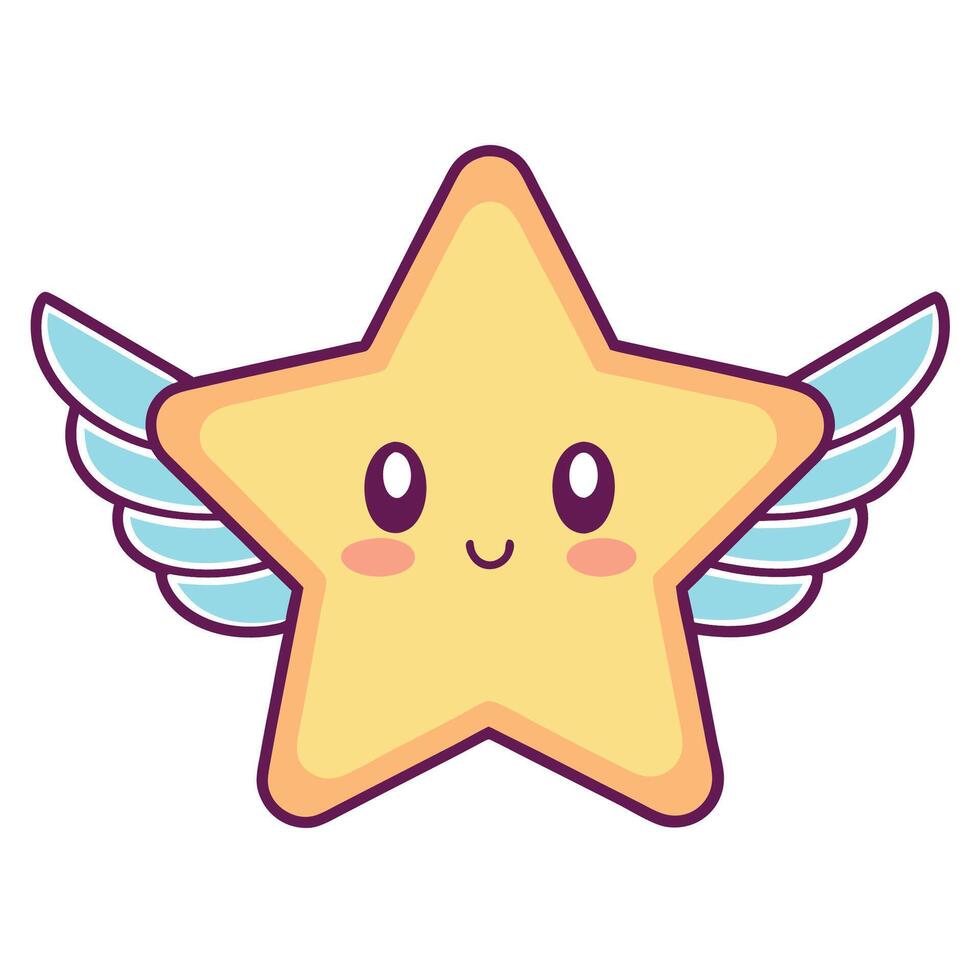 a cute star with wings on its face vector