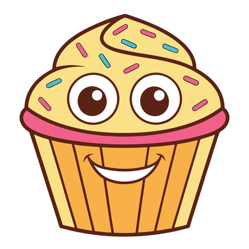 a cartoon cupcake with eyes and a smile vector