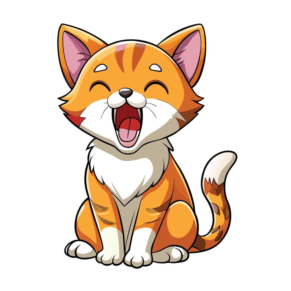 a cartoon cat with its mouth open and its eyes closed vector
