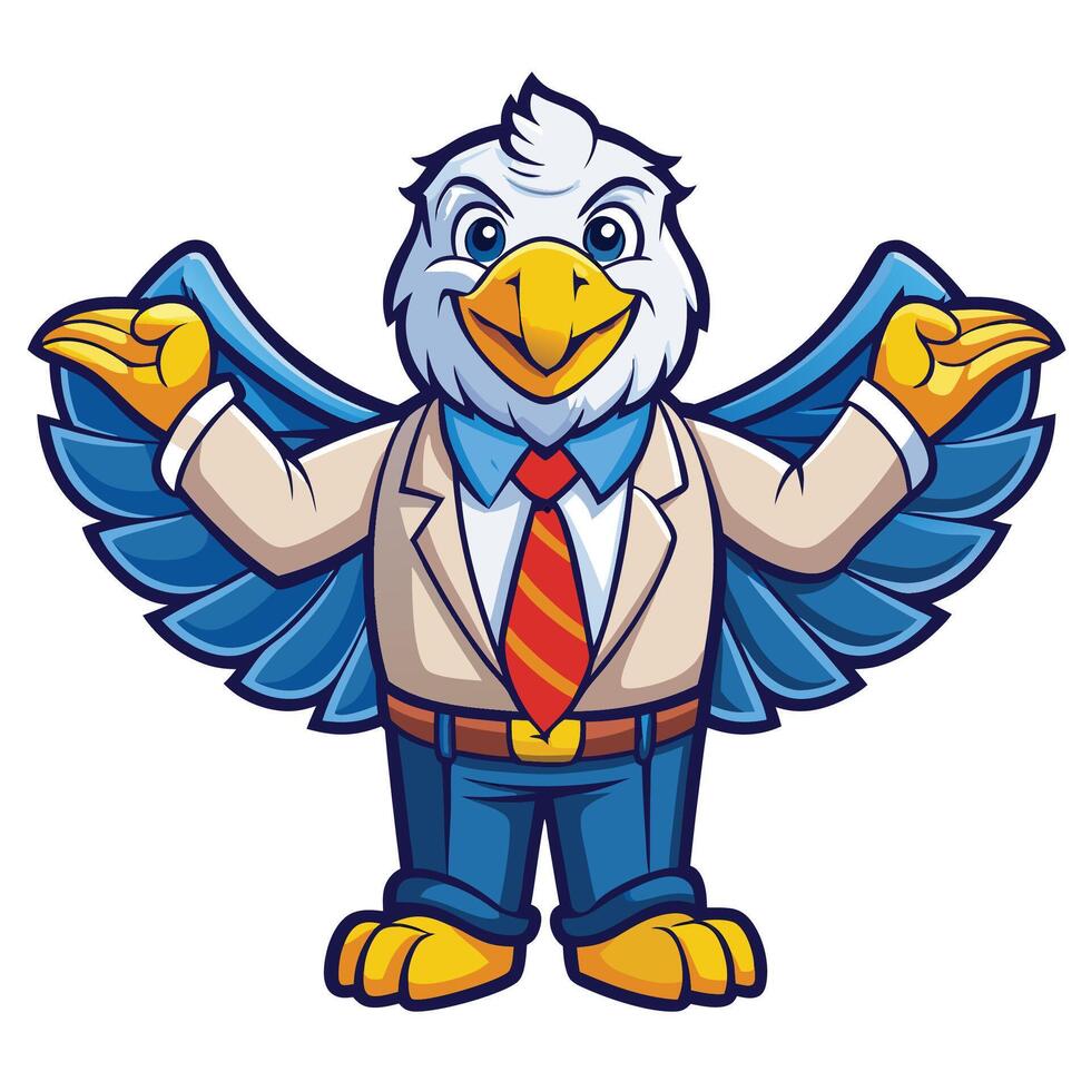 an eagle wearing a suit and tie holding out his hands vector