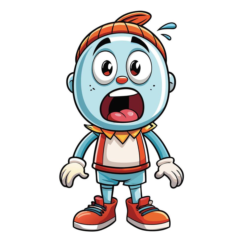 cartoon blue boy with red hat and orange shoes vector