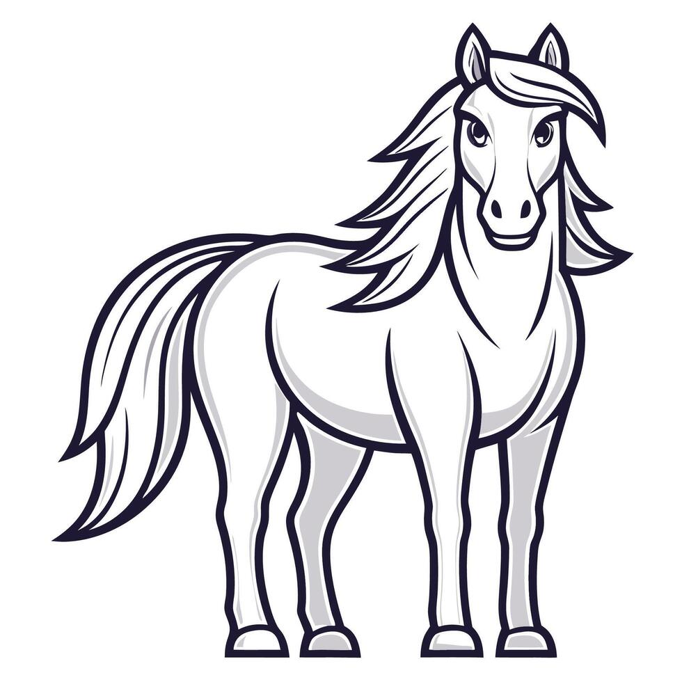 a horse with long mane standing in front of a white background vector