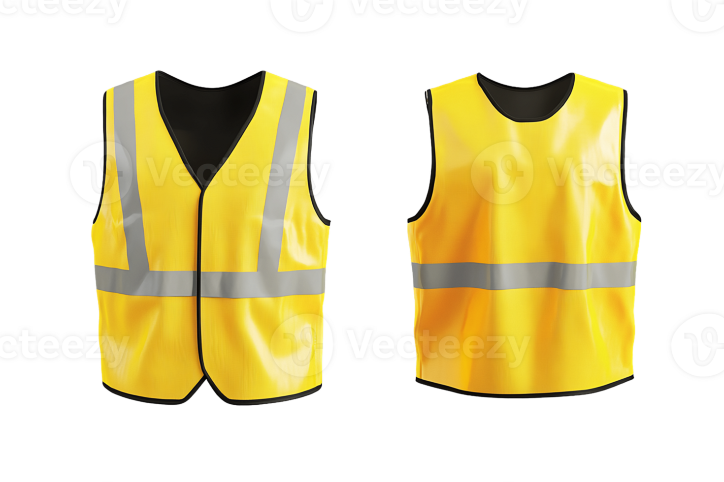 Two Yellow Safety Vests with Reflective Strips on Transparent Background png