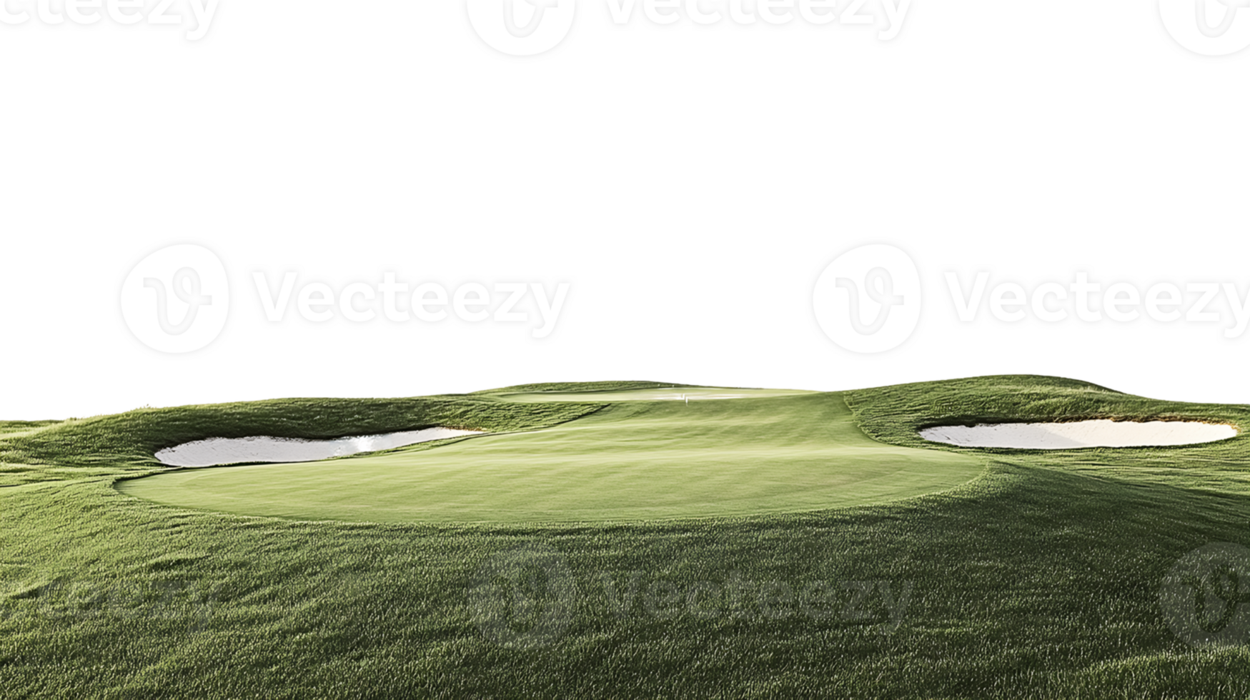 Elevated View of a Golf Putting Green with Sand Traps png