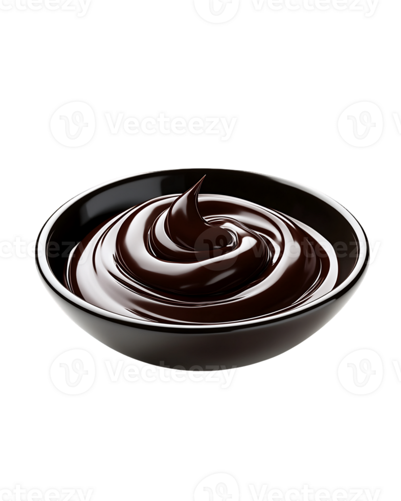 Dark Chocolate Swirls in Black Bowl on Transparent Background png