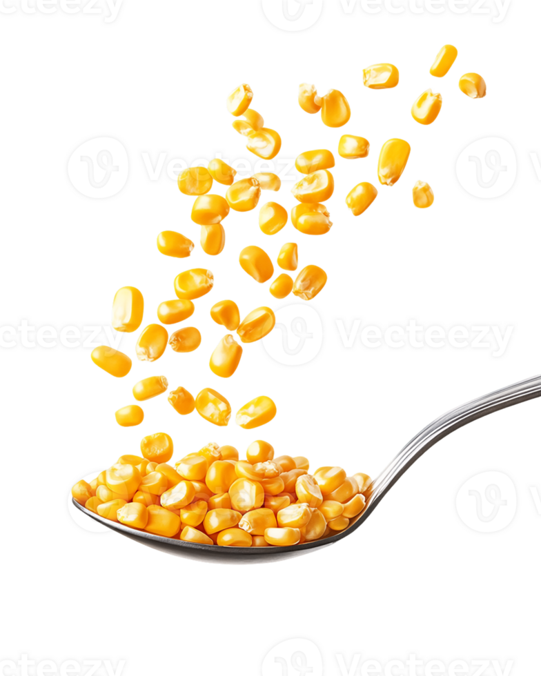Golden Corn Kernels Falling From Spoon Against Transparent Background png