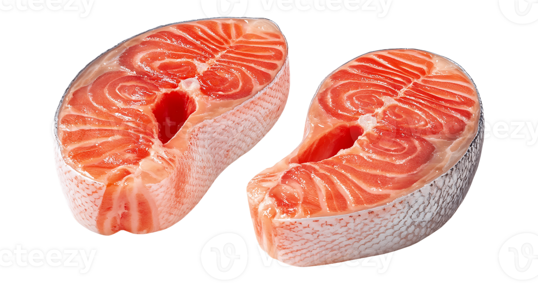 2 Fresh Salmon Steaks on Transparent Background png
