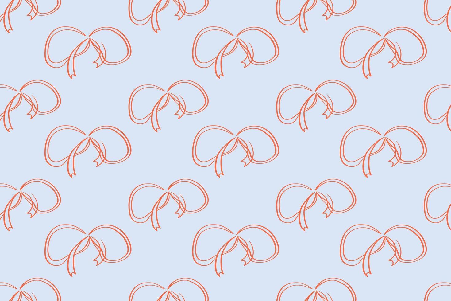 pattern of thin ribbon bows. Bows outline on a blue background. vector