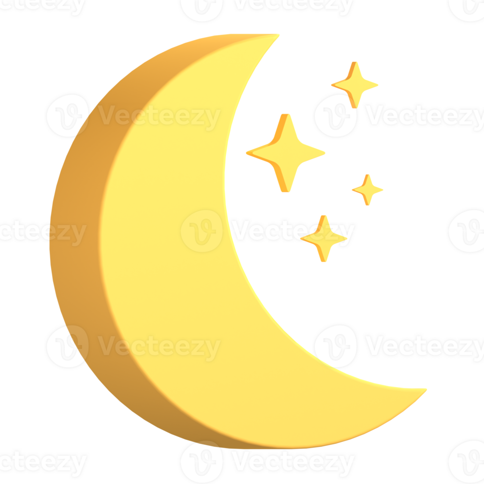 Moon and Star 3D Object Illustration png