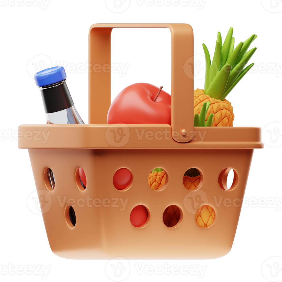 Picnic Basket 3D Object Illustration png