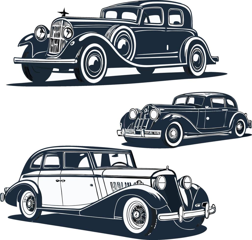 Retro Car collection silhouette vector