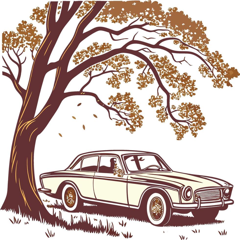 Classic Car Summer Scene Tropical Palm Tree and Sunshine Design vector