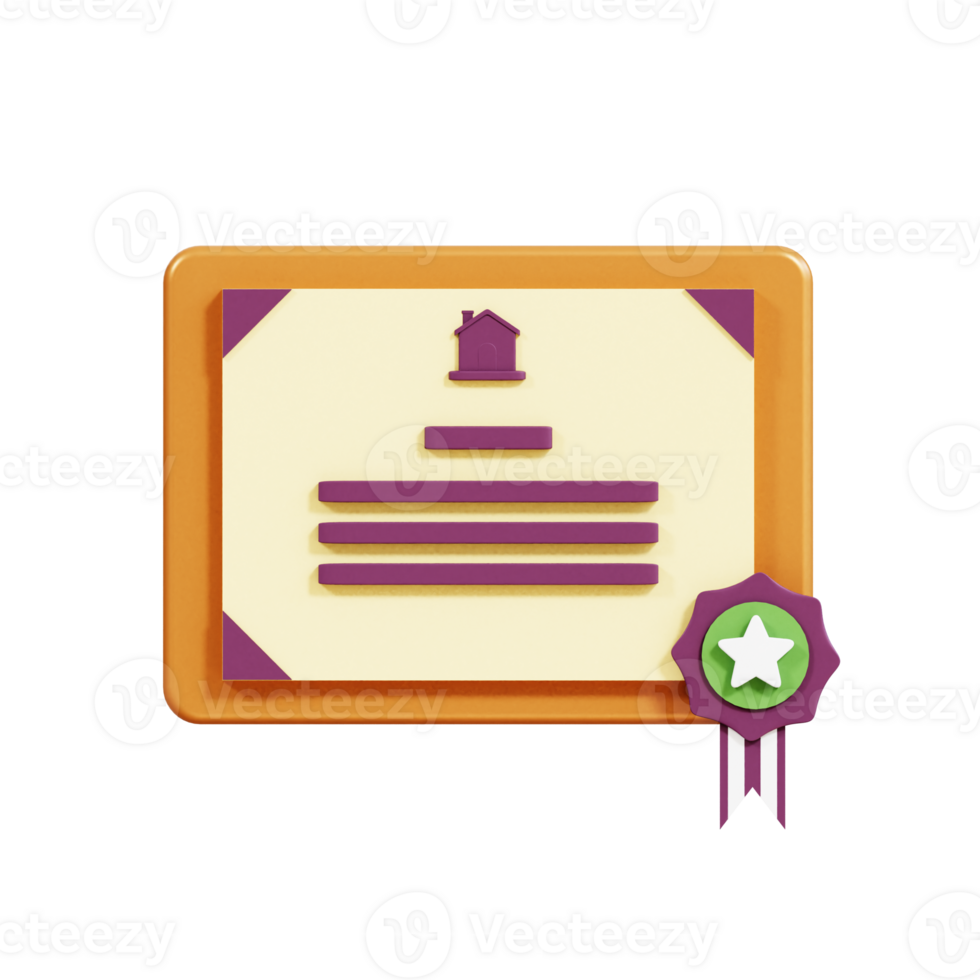 Property certificate 3D illustration png