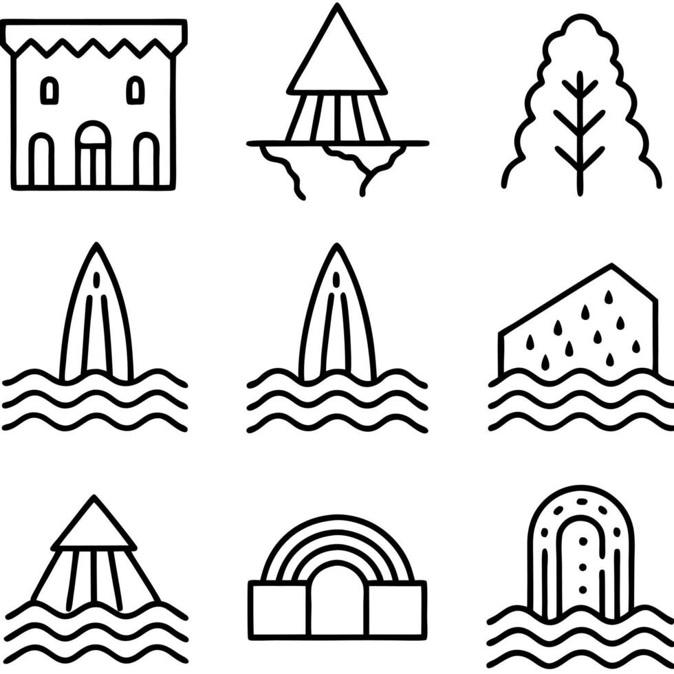 Minimalistic Waterfall icon set vector