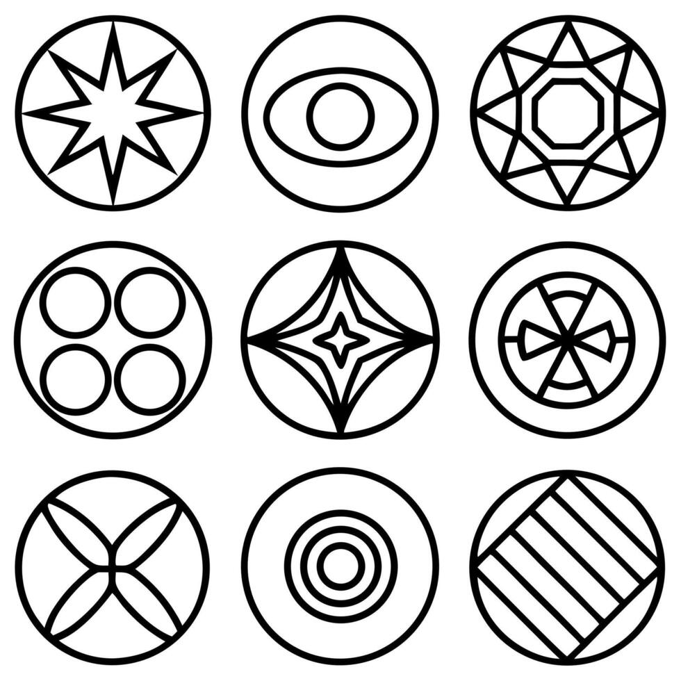 Nine black and white circular icon vector
