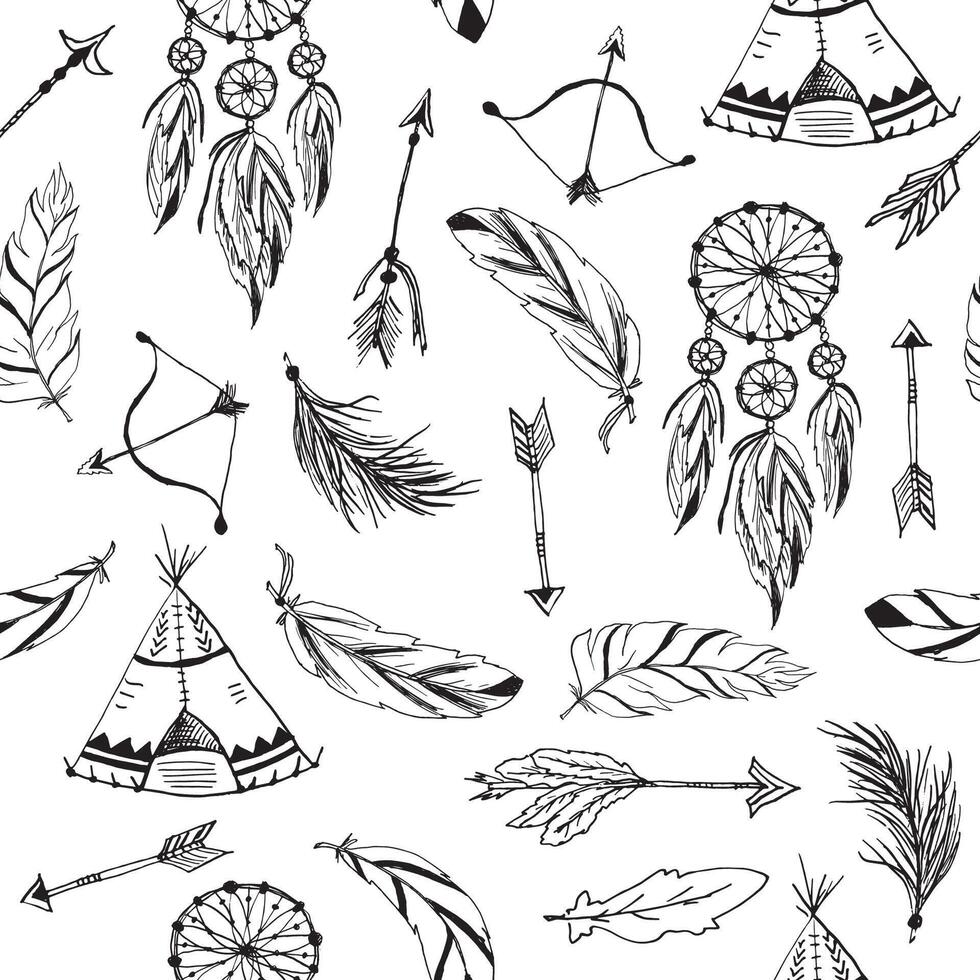 Seamless pattern with native american symbols vector