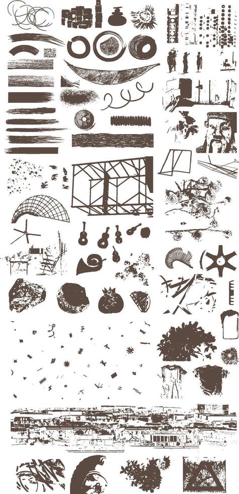 A set of drawings and sketches of various objects vector