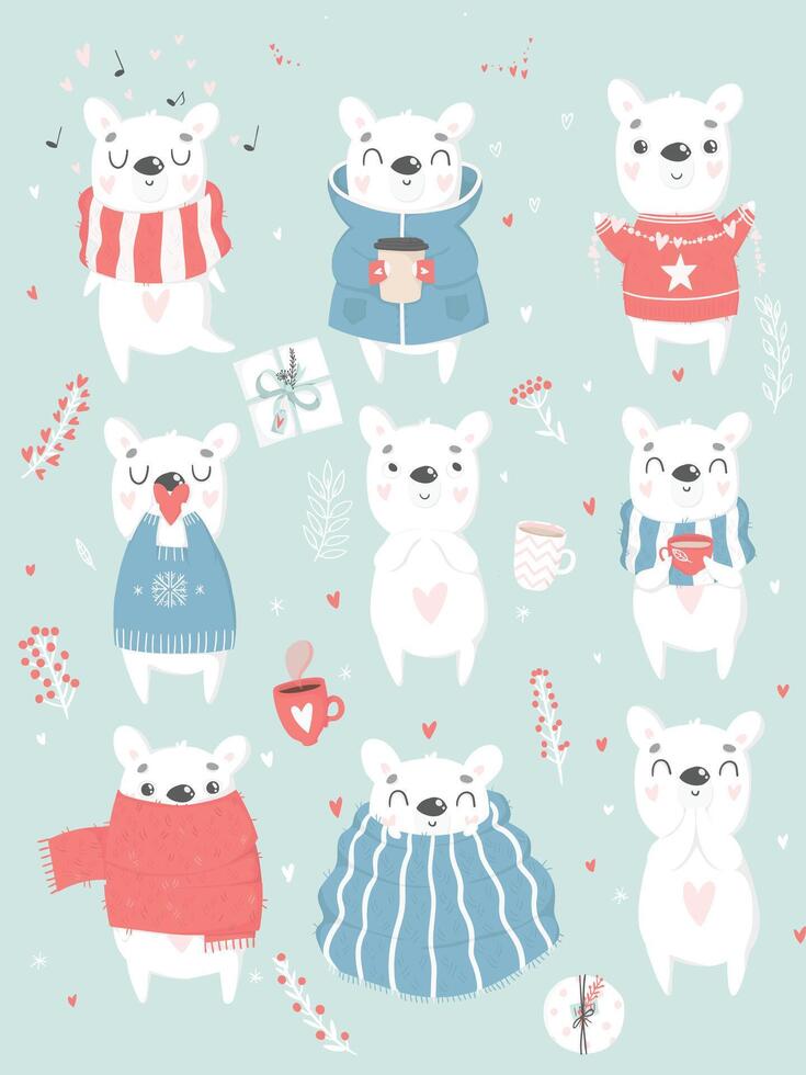 Cute polar bear set of illustrations vector
