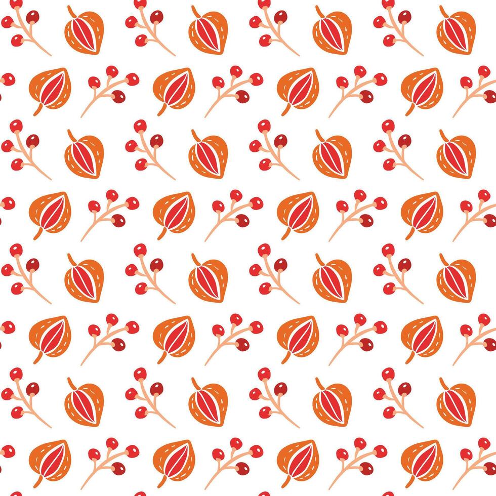 A pattern with red and orange leaves and berries vector