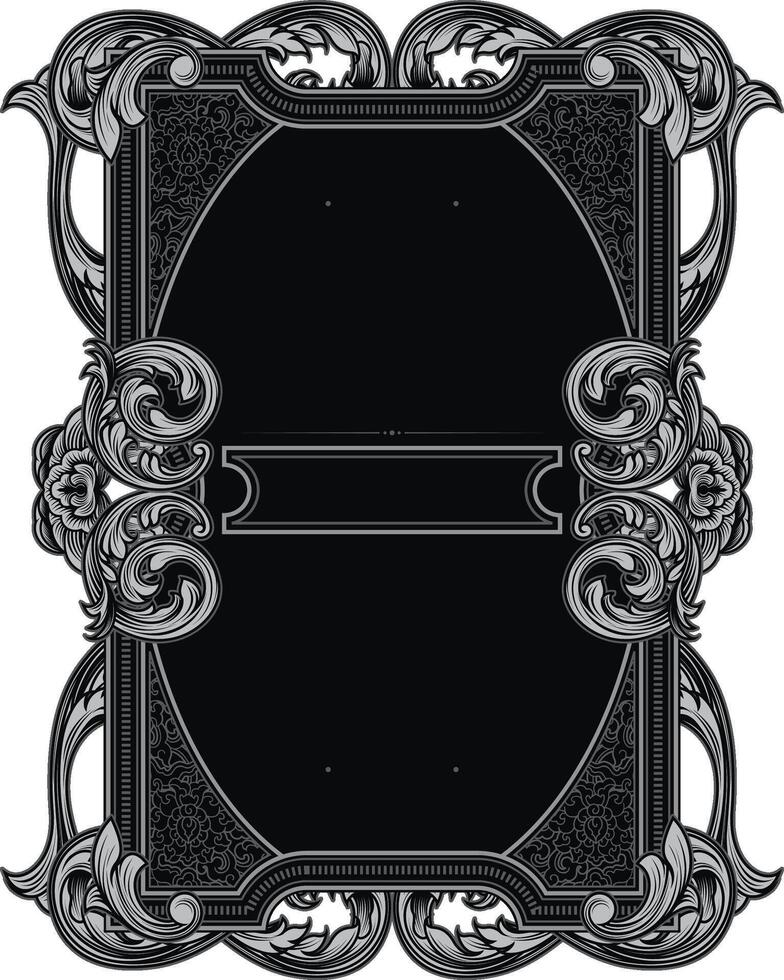 A black and white ornate frame with a black border vector
