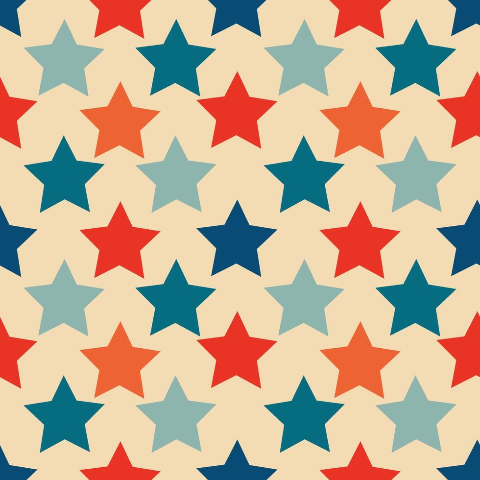 A colorful star pattern with blue, red and orange stars vector