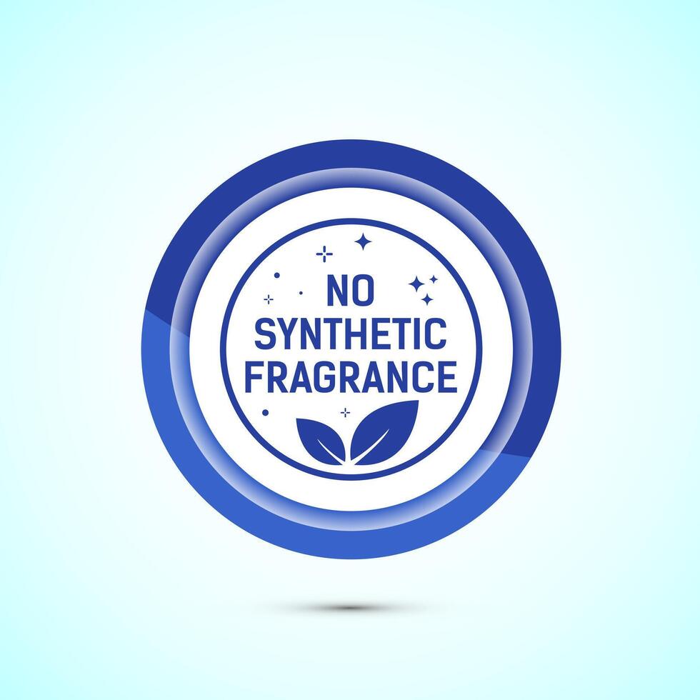 No synthetic fragrance icon design illustration. Synthetic fragrance free label sign symbol, Blue color button design vector