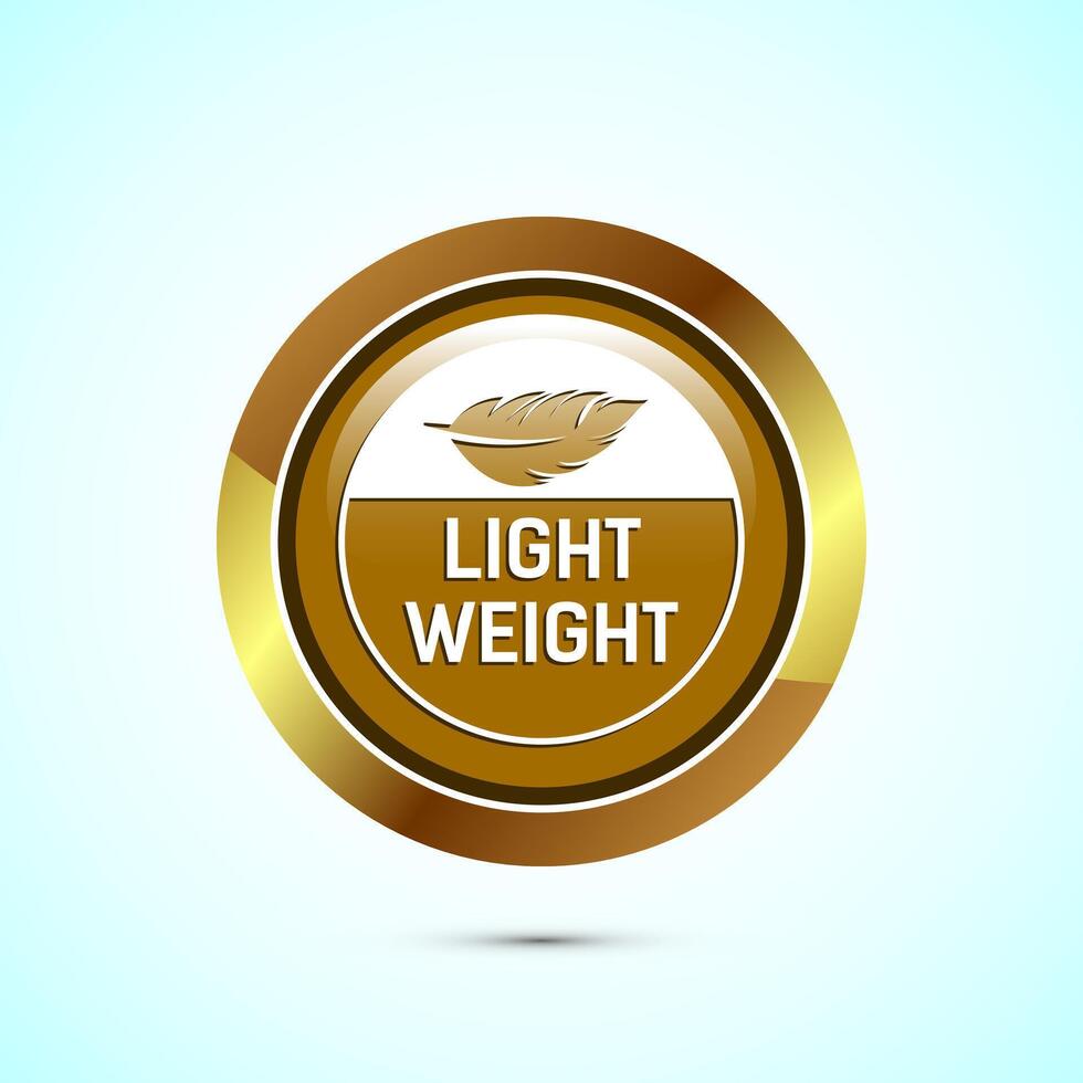 Light weight icon design illustration. Feather icon, Light weight label sign symbol, Gold color round button design vector
