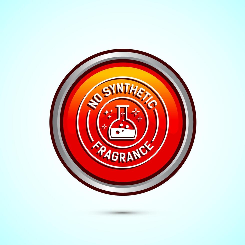 No synthetic fragrance icon design illustration. Synthetic fragrance free label sign symbol, Orange color round button design vector