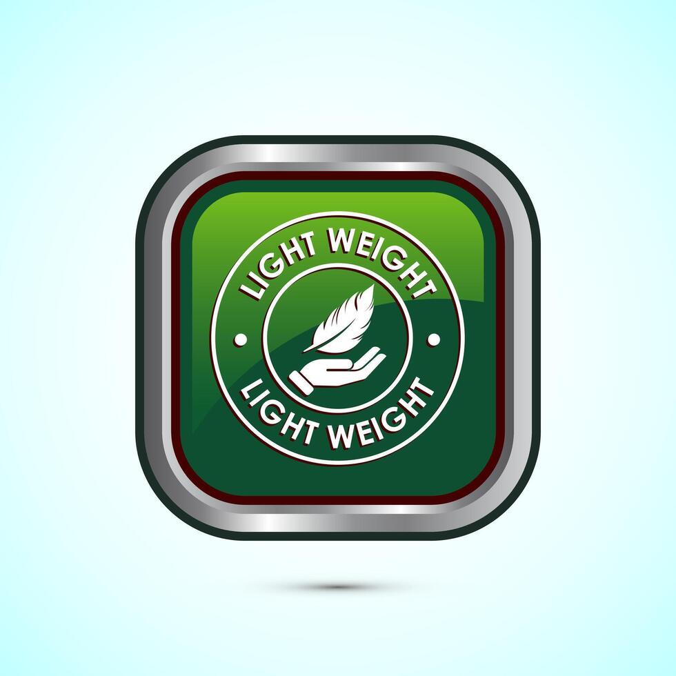 Light weight icon design illustration. Feather icon, Light weight label sign symbol, Green color square button design vector