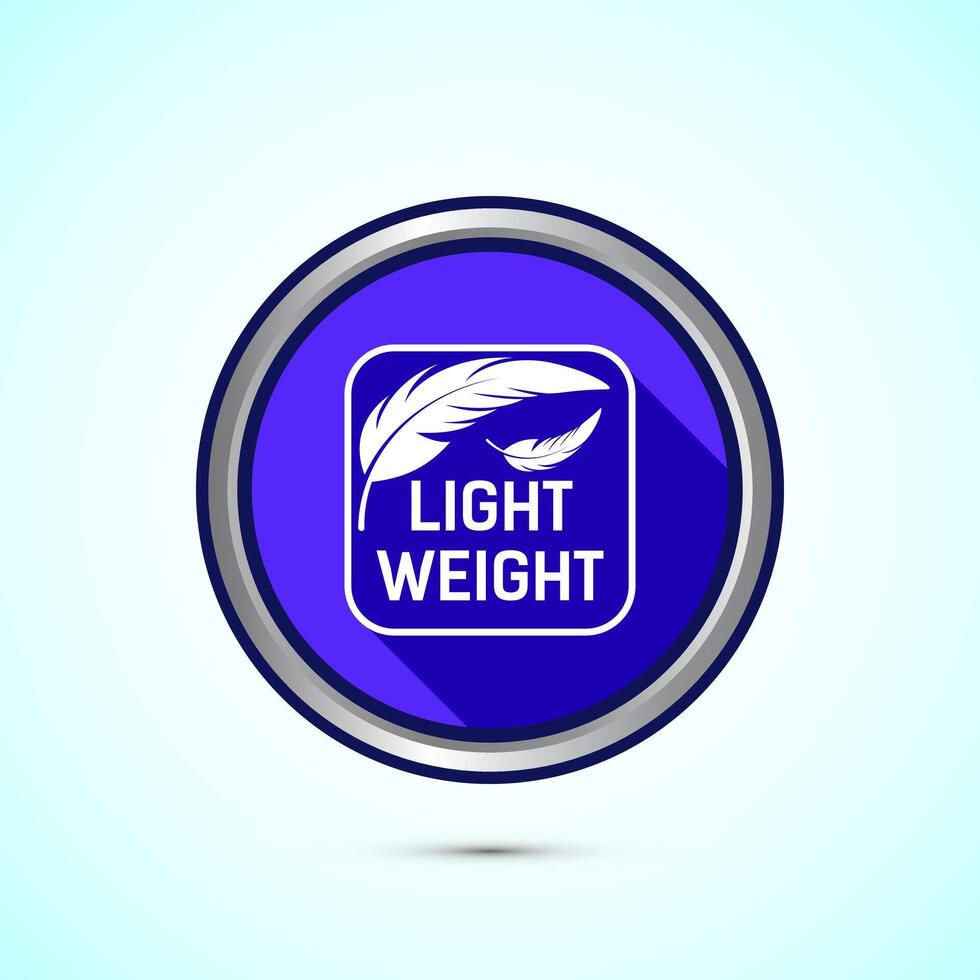 Light weight icon design illustration. Feather icon, Light weight label sign symbol, Blue color shadow button design vector